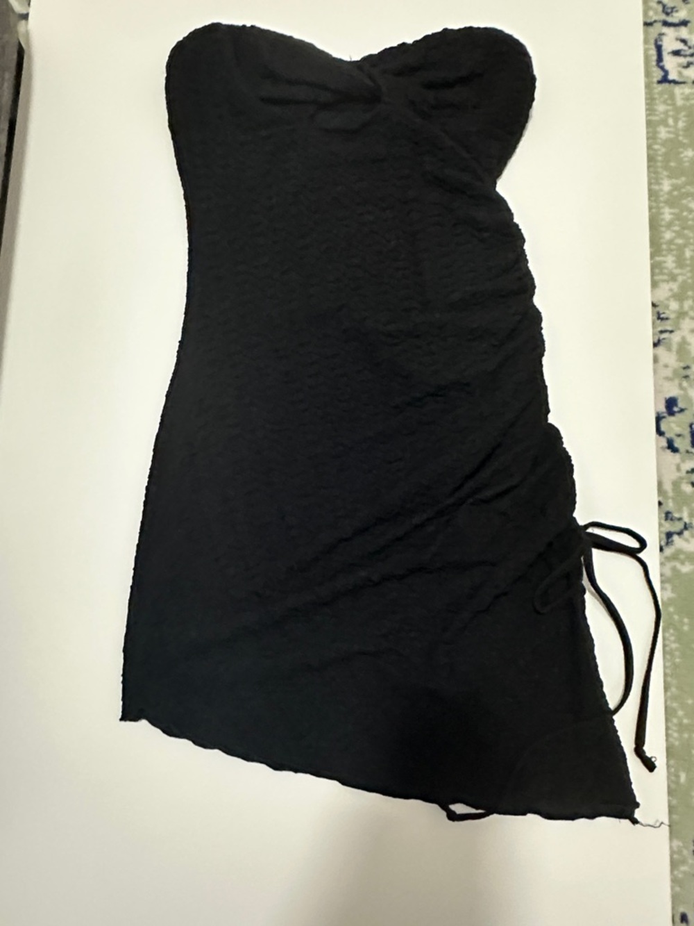 SHEIN Black Strapless Ruched Side Tie Mini Dress